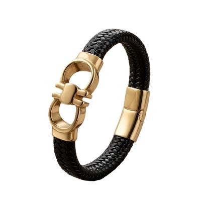 Titanium Steel Fashion Bracelet for Men Viking Style Braided Leather Rope Stainless Steel Retro Wristband