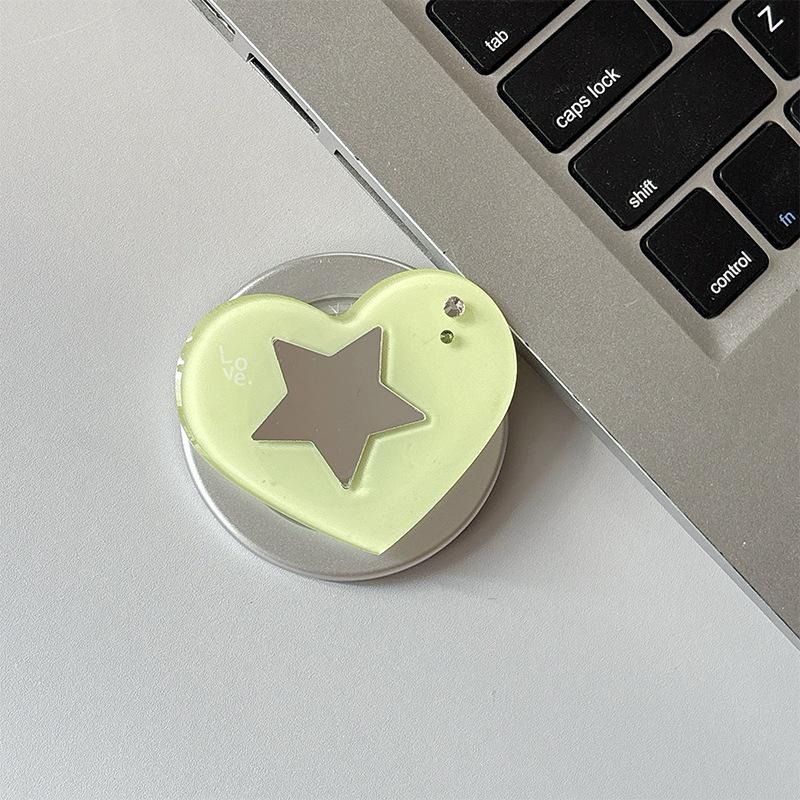 Heart-shaped Rhinestone Star Mirror Phone Holder with Magnetic Finger Ring