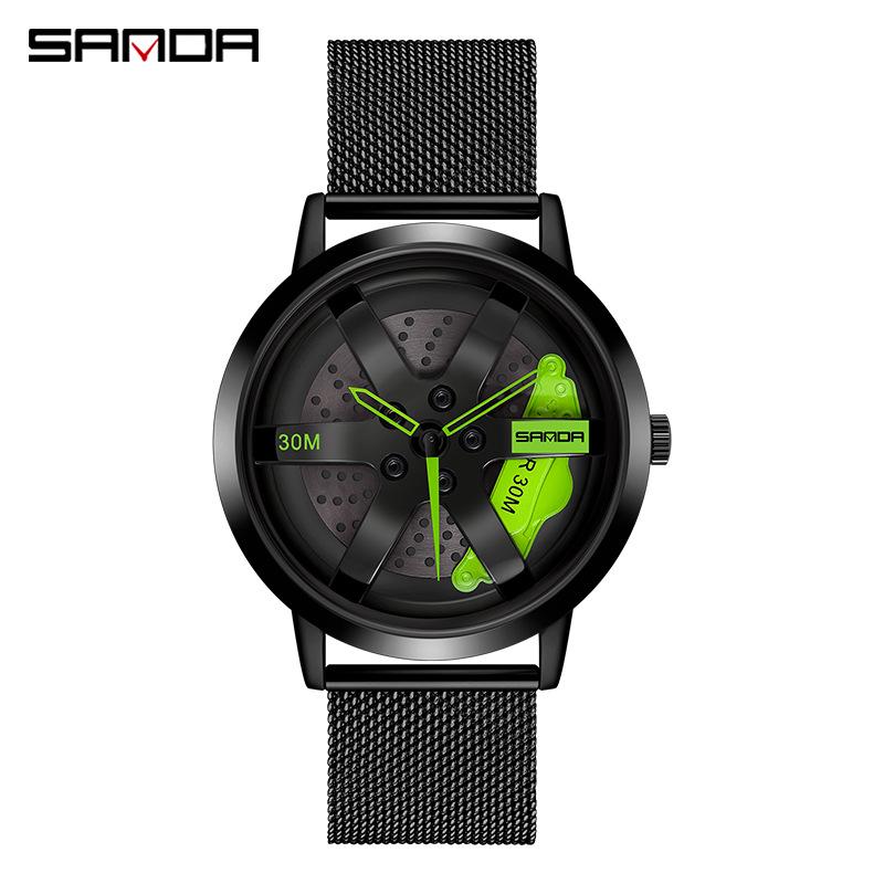 Sanda Men's Creative Rotating Quartz Wristwatch with Mesh Strap