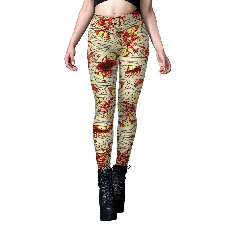 Halloween Yoga Leggings Damen - Grusel Druck Sport Leggings Mit Fledermaus & Katze