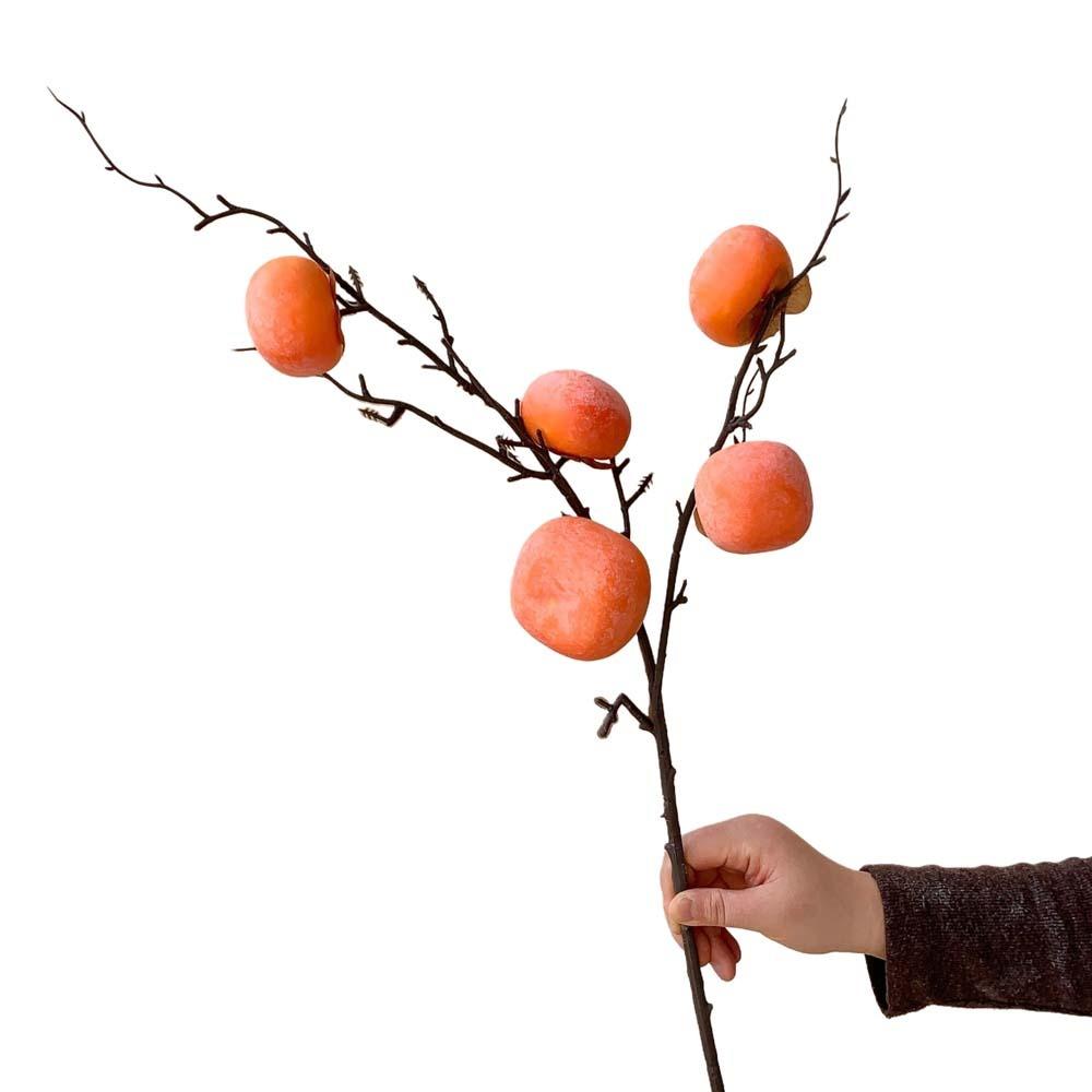 3/5/7 Heads Artificial Persimmon Branch Realistic Handmade Artificial Fruits Branches Plastic Foam Simulation Persimmon Fruit