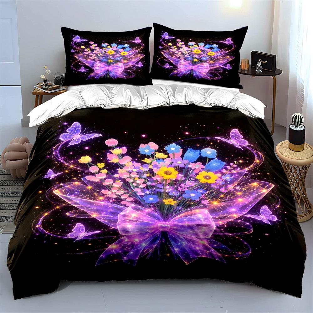 Glowing Floral Bouquet Design Bedding Duvet Cover Set (1*Duvet Cover 2*Pillowcases, without duvet insert)