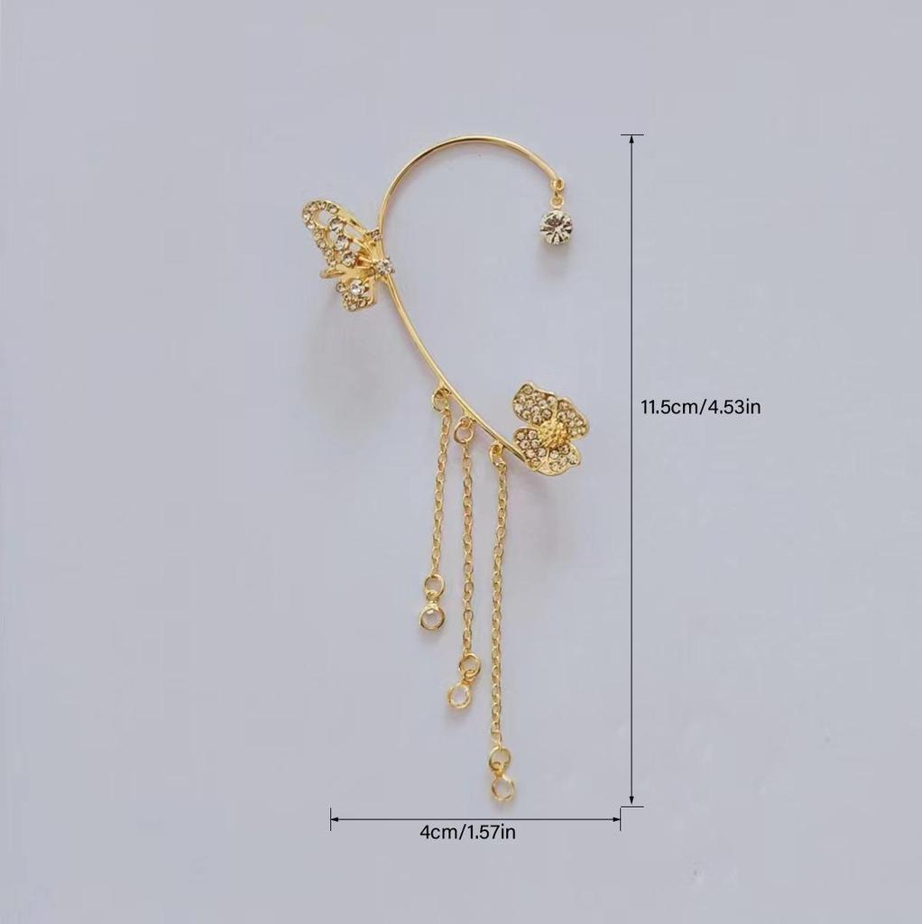 High-End Rhinestone Butterfly & Star Tassel Ear Cuff with Zirconia - No Piercing Required