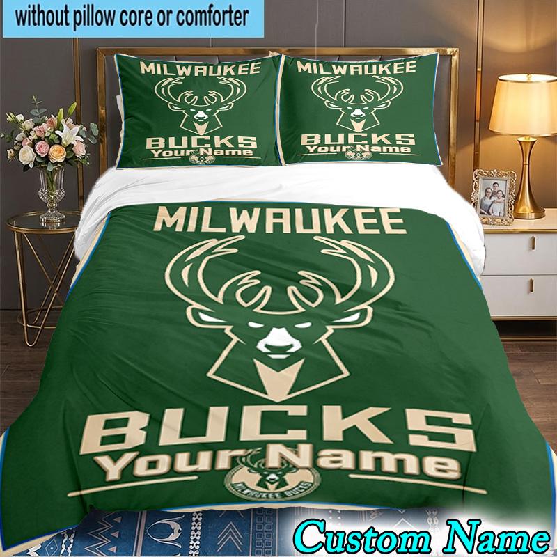 Custom Name 3PCS Bucks Team Logo Artwork Bedding Set,Including  Duvet Cover And 2pcs Pillowcases Perfect for Bedroom,Dormitory,Fan Christmas Gift