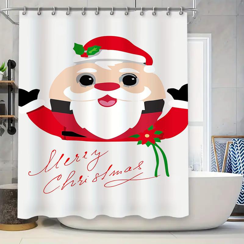 Tuniu Charming Christmas Santa Claus Bathroom Shower Curtain Festive Holiday Decor Fun Cute Xmas Home Decor Waterproof Fabric Pa