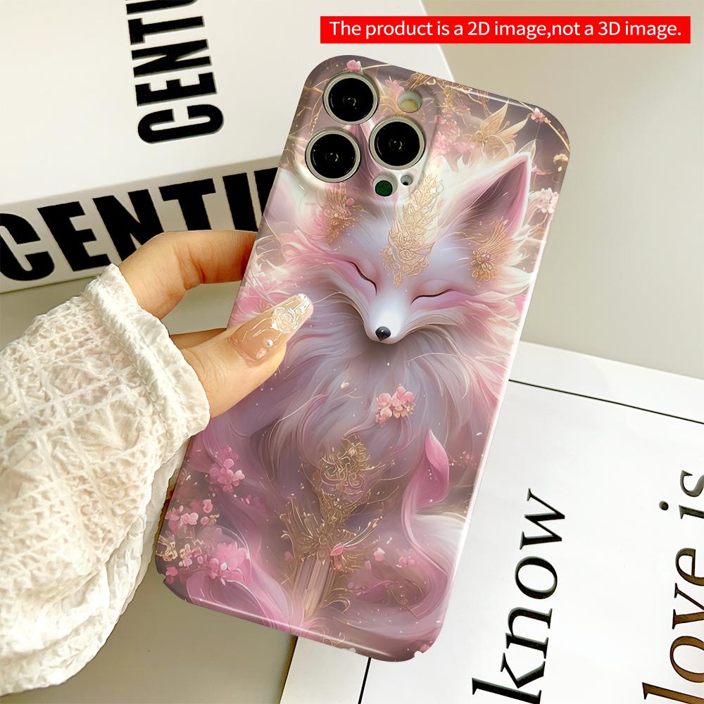 2DFlat Pink Fox Goddess Amid Blossoms All inclusive film hard phone case, compatible with iPhone 18 Pro Max 17 16 15 14 13 12 11