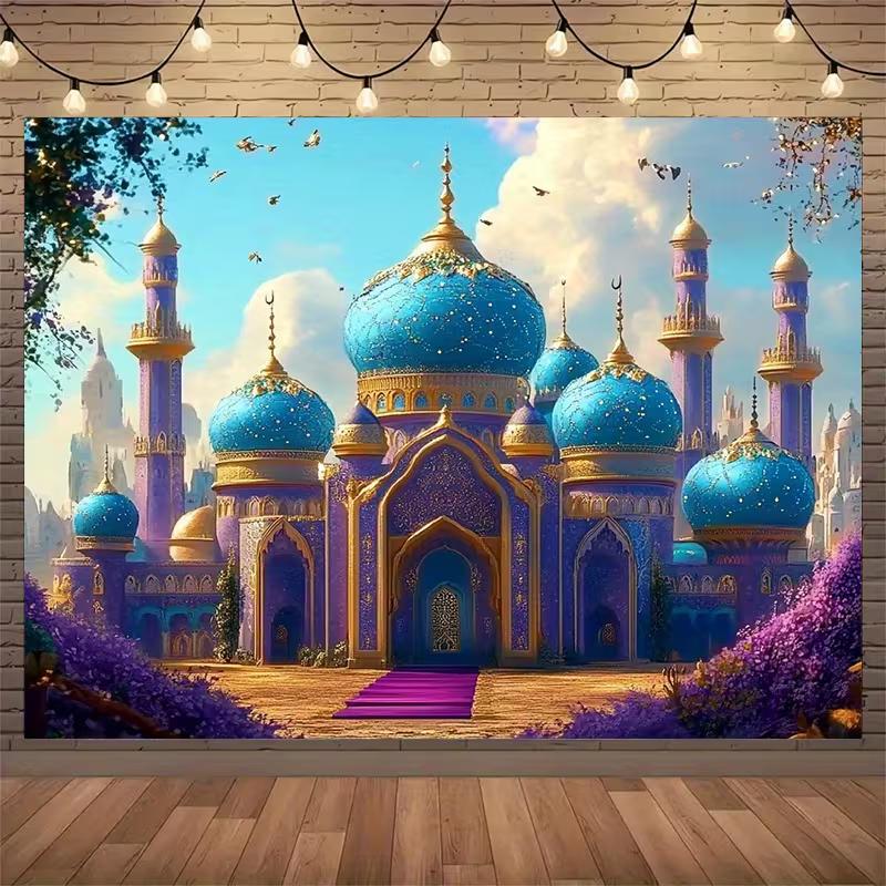 Purple Blue Magic Palace Backdrop Arabian Fantasy Castle Kids Birthday Baby Shower Photography Background
