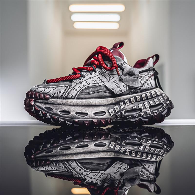 New Exquisite Sneakers Lace Up Color Blocked Breathable Casual Shoes with Increased Height and Thick Bottom Men's Running Shoes