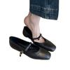 Soft Leather Bow French Word with Mary Jane Shoes Women's Retro Flat Ballet Single Shoes Evening Shoes