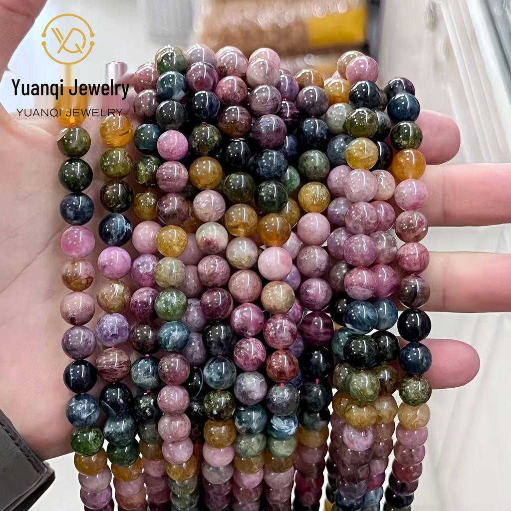 Yuanqi Schmuck Farbverlauf Turmal Runde Perlen für DIY Handgefertigte Armband Zubehör, Halbfertige Produkte.