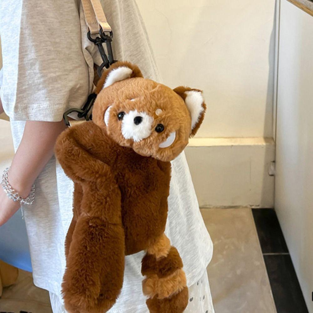 Plush Toy Raccoon Doll Crossbody Bag Doll Animal Shoulder Bag Soft Children School Bag Outdoor