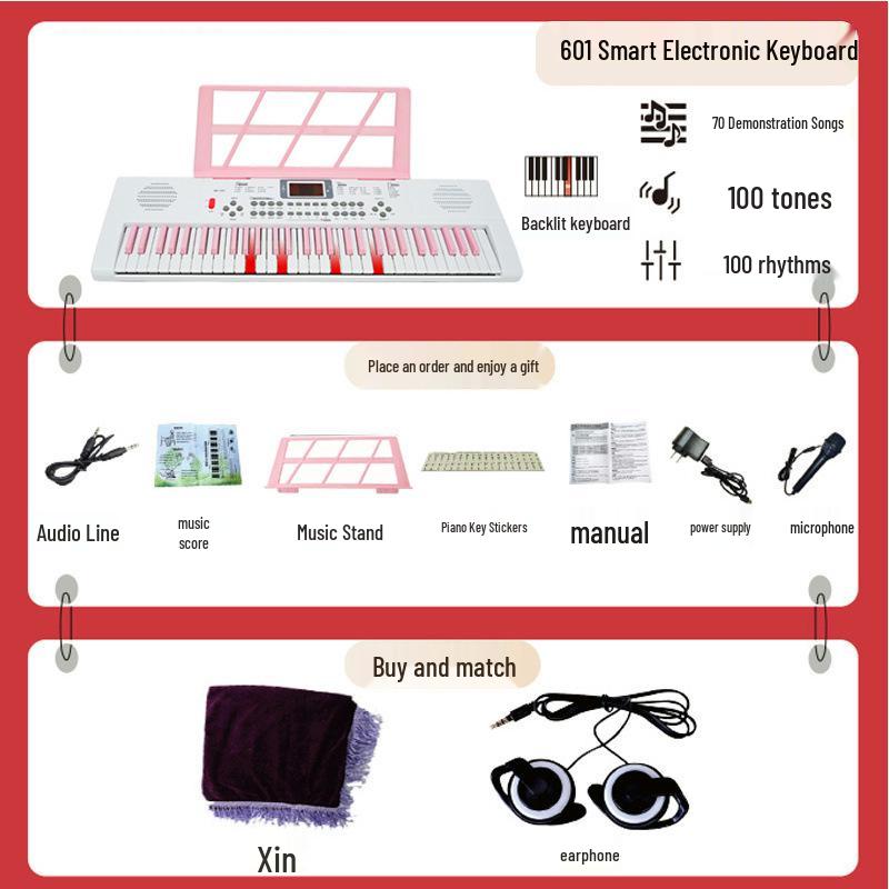 Beginner 61-Key Electronic Keyboard Piano for Home Use and Students