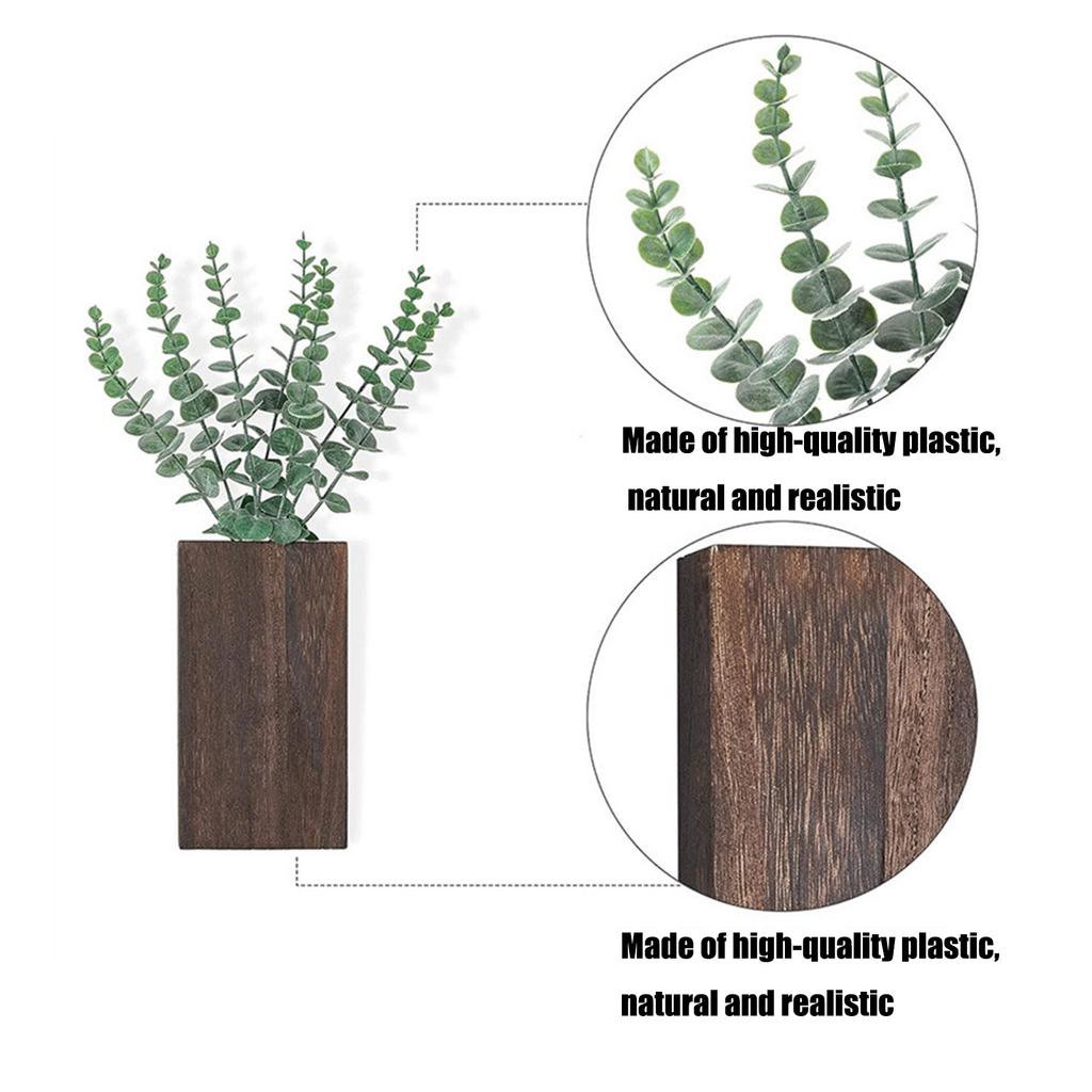 Wooden Wall Planter With Artificial Plants, Indoor Wooden Pocket Vase