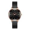Gedi Elegant Mesh Strap Women's Quartz Watch with Faceted Diamond Markers, Waterproof and Versatile for Everyday Wear.