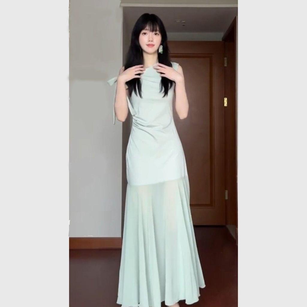 Mint Green One-Shoulder Mesh Patchwork Dress - Slim-Fit Summer Beachwear