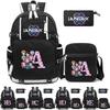 3Pcs/set 26 English Letter K-pop Printed Backpack with Pengcil Case Shoulder Bag for Teenager Girl Boy Bookbag Large Capacity Waterproof Travel Bag