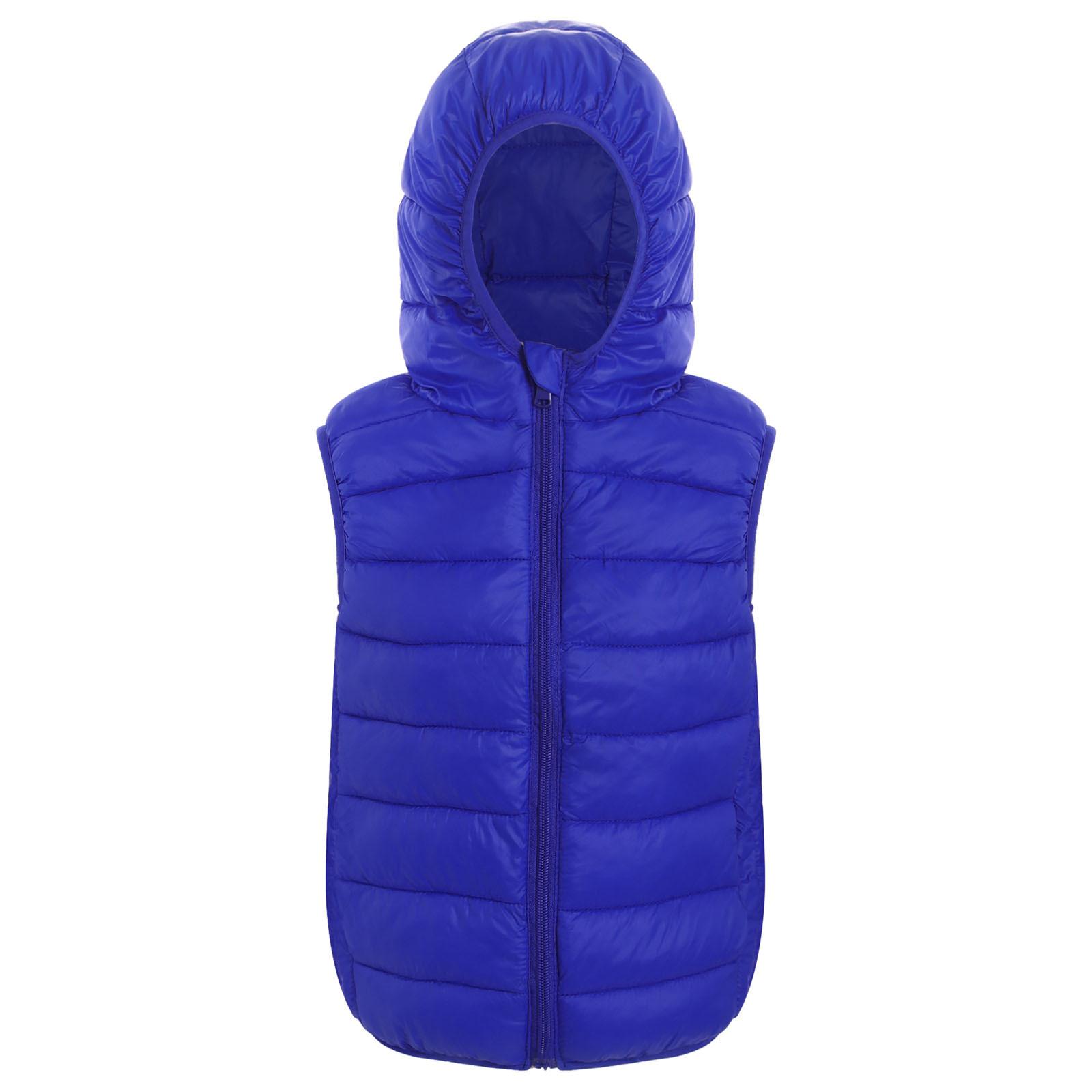 

Дитяча унісекс з капюшоном м яка жилетка вітрозахисна безрукавка блискавка куртка для хлопчиків і дівчаток повсякденний одяг на відкритому повітрі зимовий одяг 5-6 Years синій