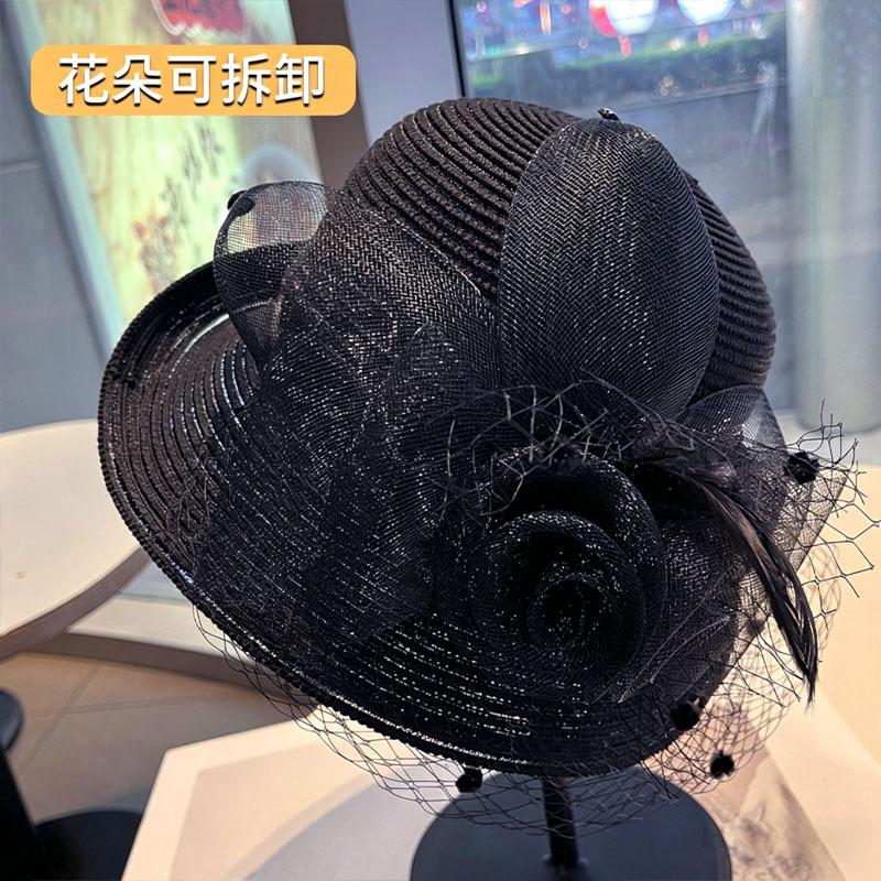 French flower mesh crimped brim basin hat female Hepburn style fashion exquisite banquet travel photo outdoor sun hat