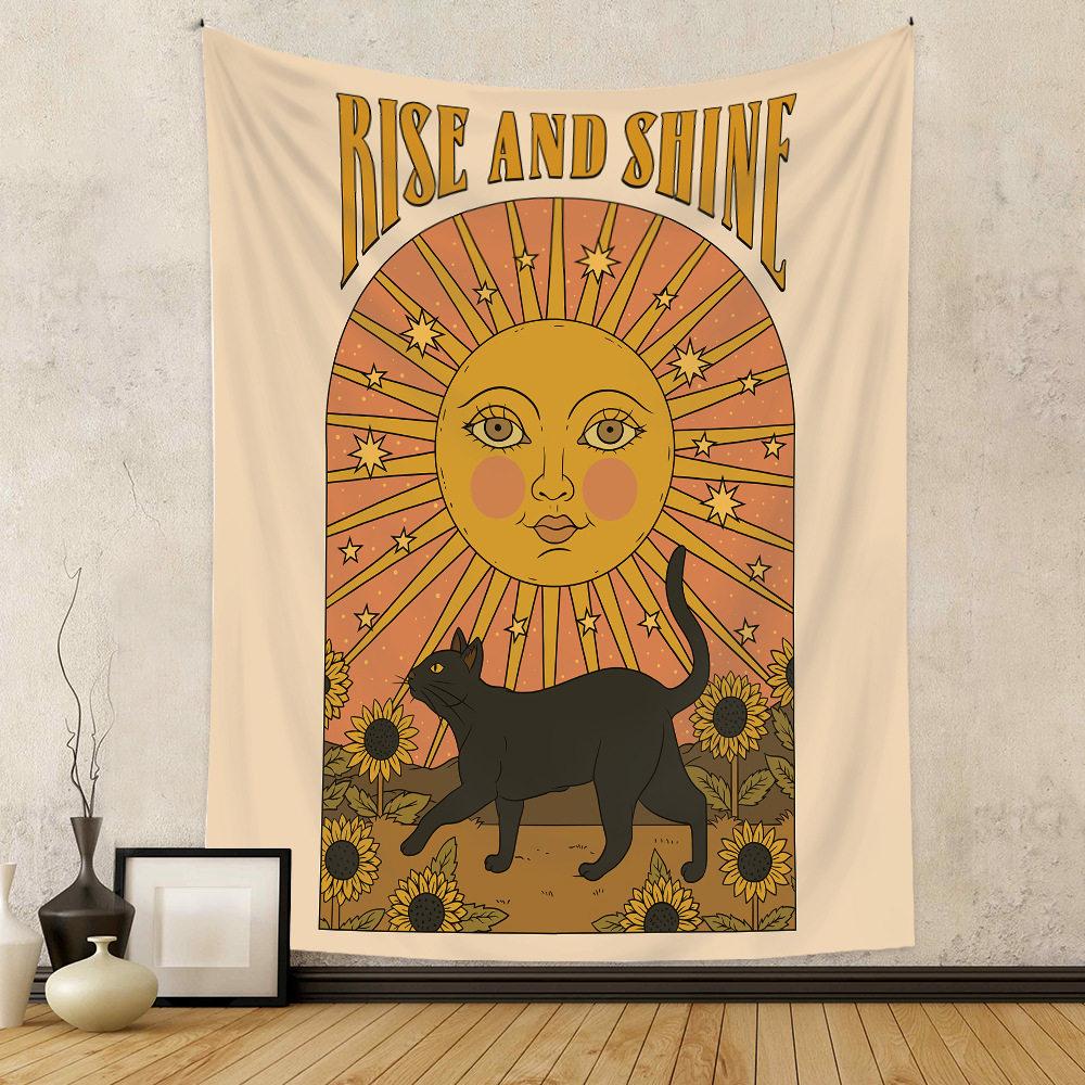 Vintage Tarot Cat Bohemian Wall Tapestry Artwork for Bedroom Decor Cat Tarot Vintage Boho Style Hanging Tapestry 74x94cm(29x37in)