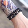Vintage Black Agate Volcanic Stone Beaded Bracelet Summer Vacation Style Men's Natural Stone Stacked Bracelet