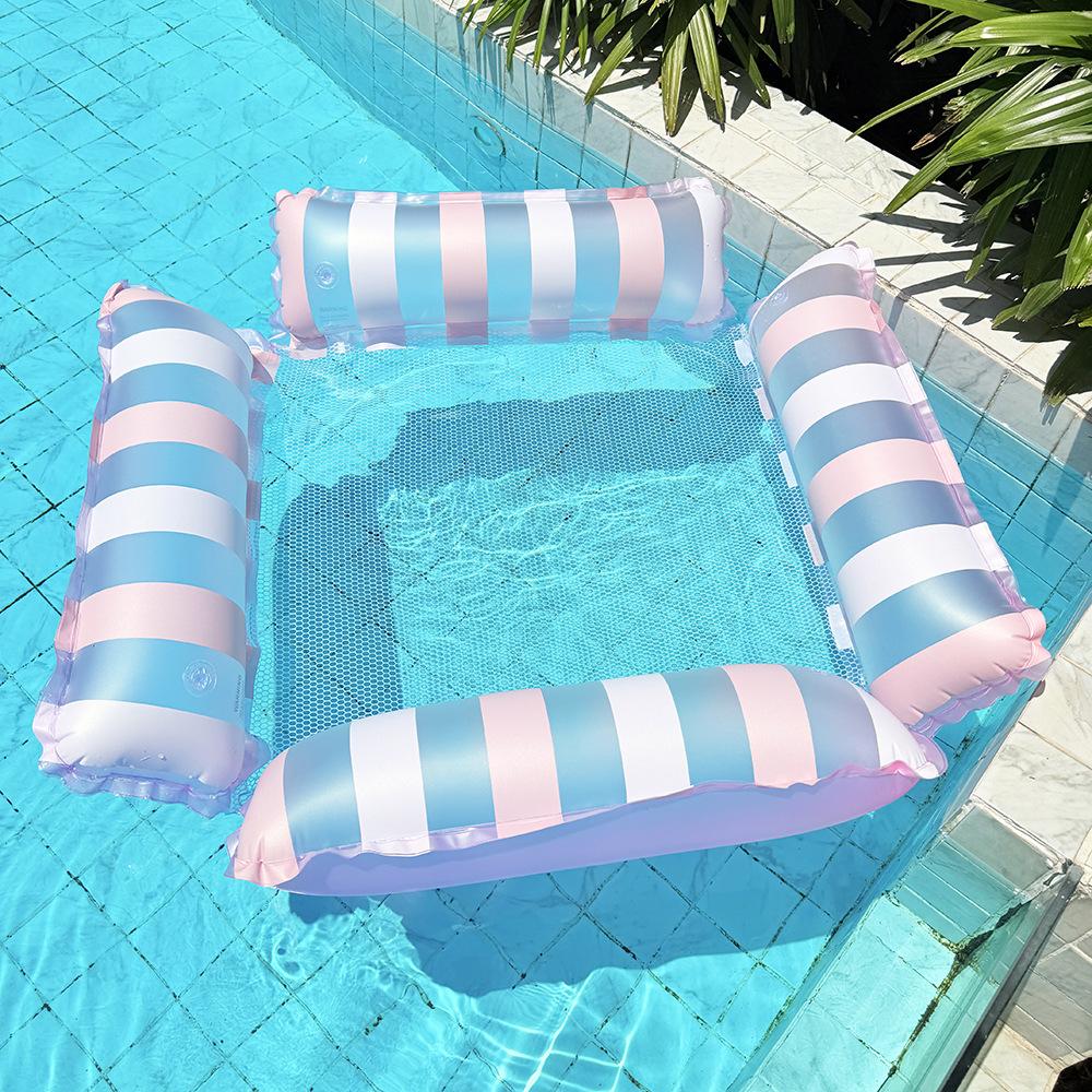 Inflatable Pool Float Lounge Chairs with Glitter Glitter Mesh Water Lounge Hammock Air Mattress Party Floating Bed