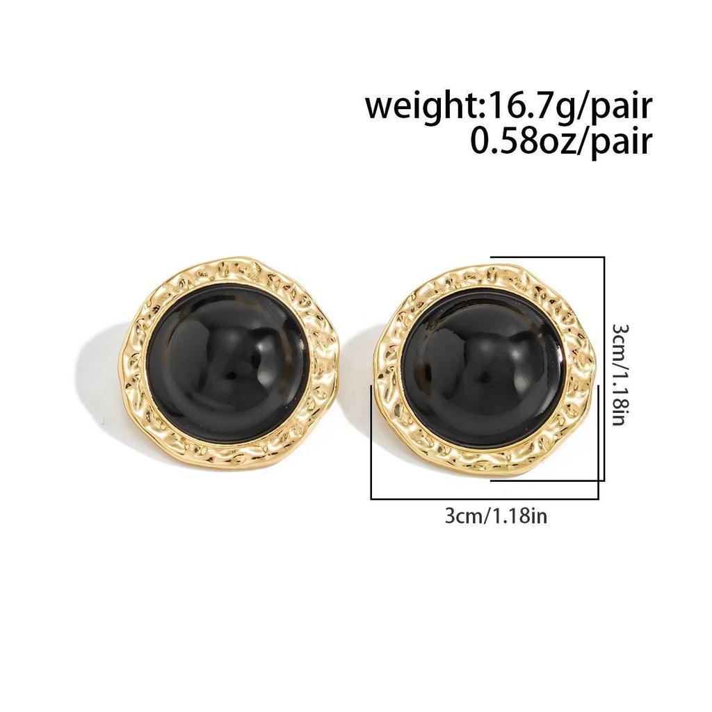 Ingemark Vintage Black Acrylic Resin Alloy Stud Earrings for Women New Trendy Geometric Round Piercing Earrings Bohemian Jewelry