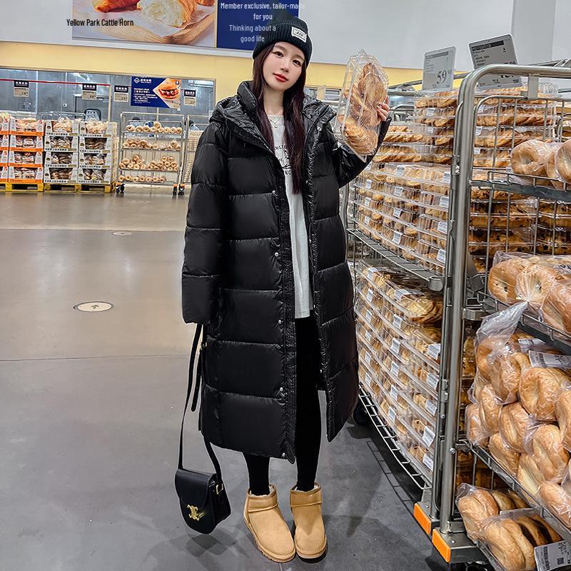 

Женский ультрадлинный пуховик - Черный/Золотой Зимнее пальто XXL чёрный