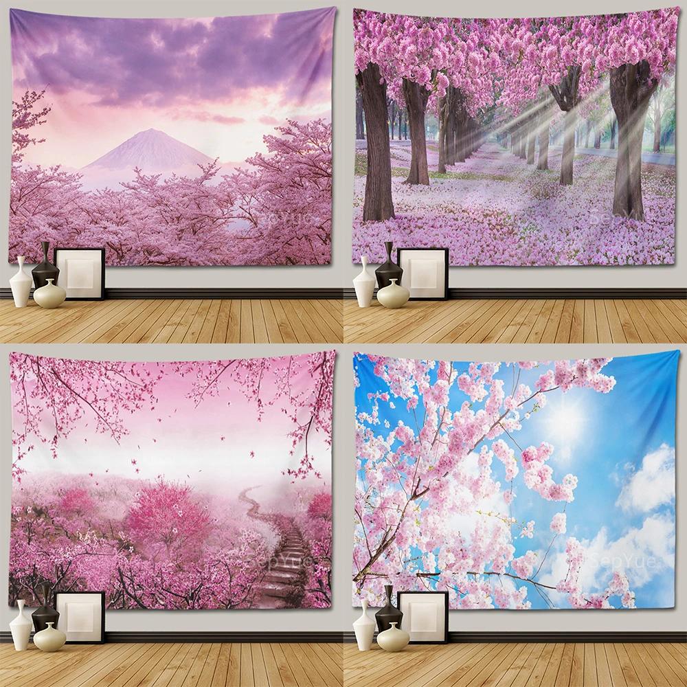 Cherry Blossom Decorative Wall Tapestry Home Decor Bedroom Landscape Large Fabric   Hanging Decoration  Murals
