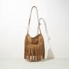 Neue Vintage-Umhängetasche im Maillard-Stil, Crossbody-Tasche aus mattem Rindsleder mit Quasten, Beuteltasche