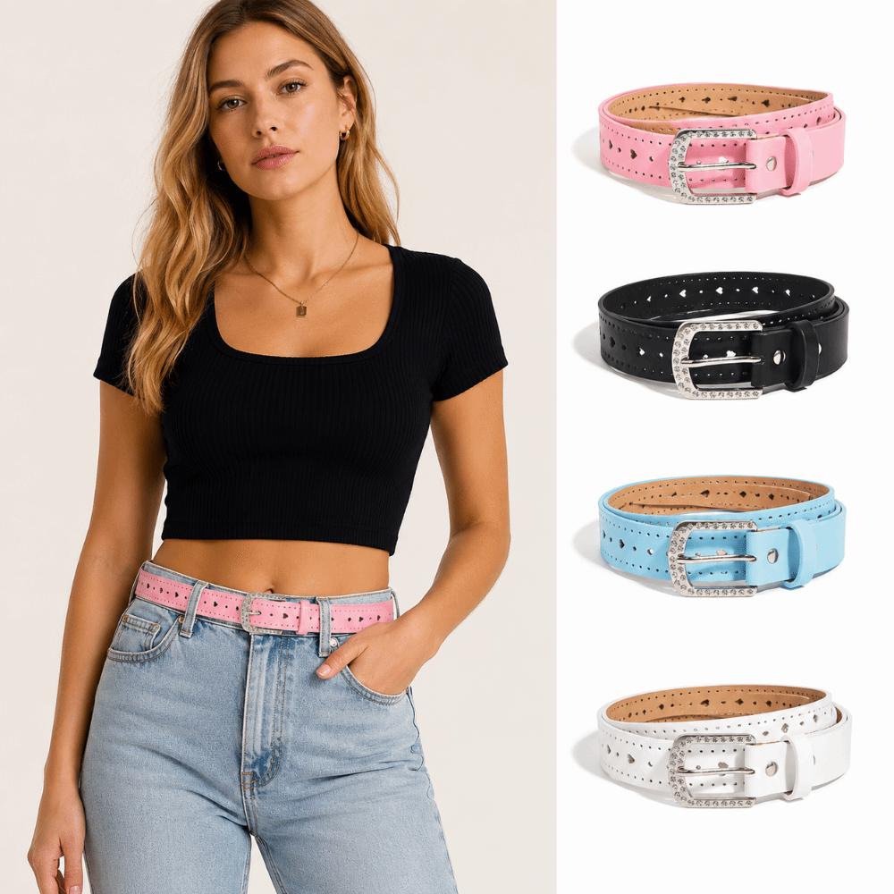 Adjustable Hollow Heart Belt Pin Buckle Decorative Waist Belt Casual PU Leather Belt For Ladies