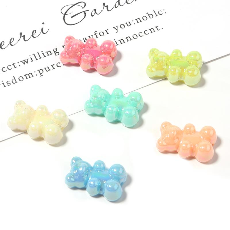 30Pcs 18×11mm Acrylic Beads Plated Colored Mini Bear Vertical Hole Loose Beads For DIY Craft Earrings Phone Chains Accessories