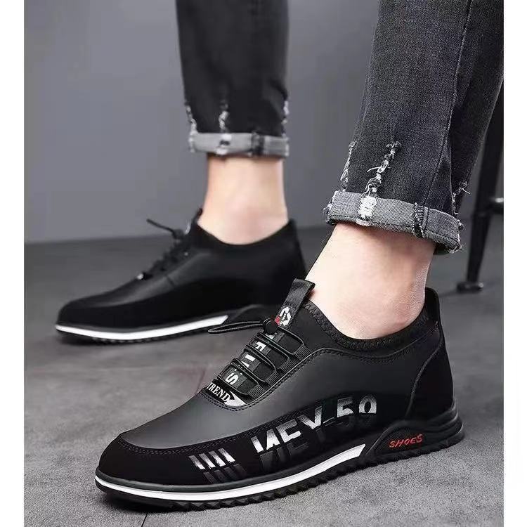Men's casual shoes spring PU round head leather surface breathable trend casual sports shoes