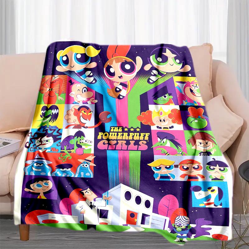 1PC The Powerpuff Girls printed blanket, all season lightweight home office outdoor nap multifunctional blanket A1
