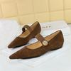 Korean Version Comfortable Low Heel Wedge Versatile Suede Shallow Mouth Metal Decorative Elastic Strap One Strap Single Shoes