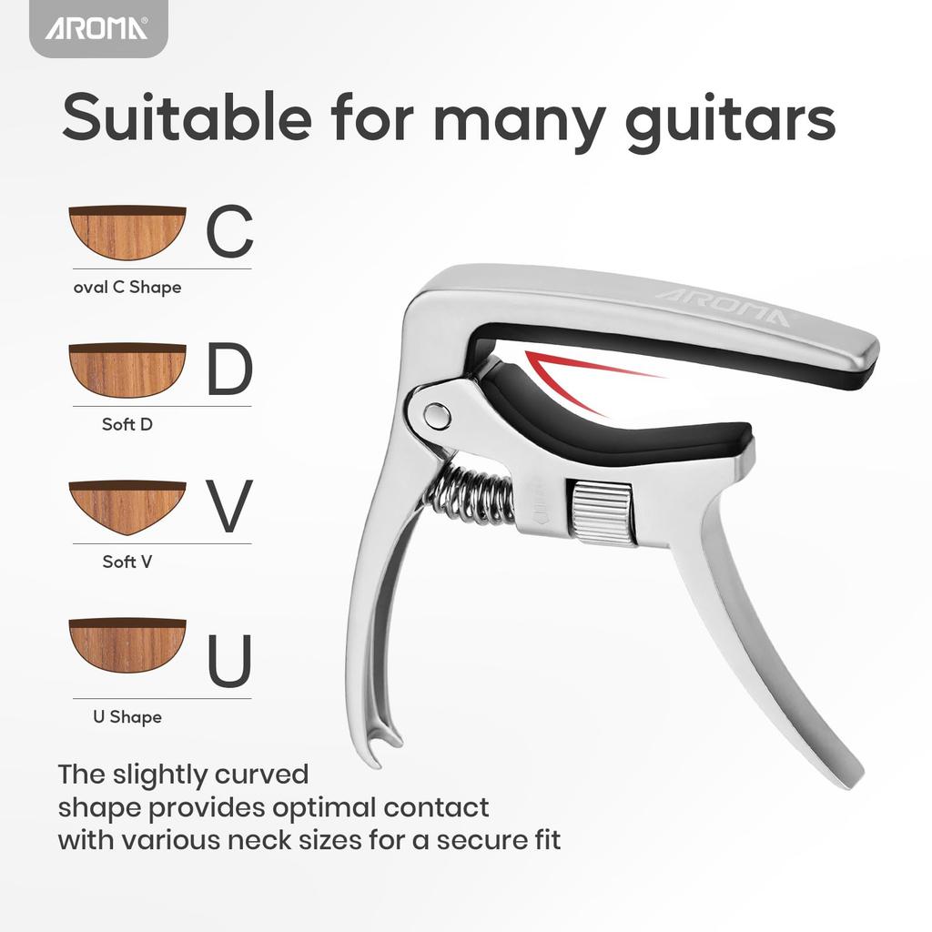 Aroma Professional Guitar Capo with Quick Trigger Adjustable and Bridge Pin Puller for Acoustic and Electric Guitars Change, Operation, Tension,