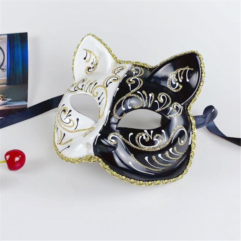 Maskenkatzen Maske Halloween Katzen Gesichtsmaske, Tier-Cosplay-Maske aus Kunststoff für Damen Herren Halloween Maskenball Party