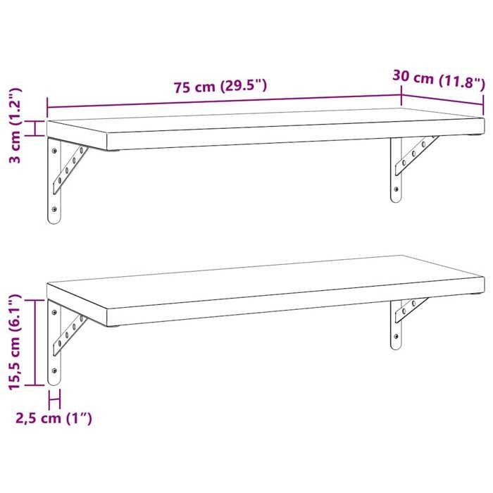 VidaXL Wall Shelves 2 Pcs 75x30 Cm Black Stainless Steel, Floating Shelf, Wall Display Shelf, Panel 3214515