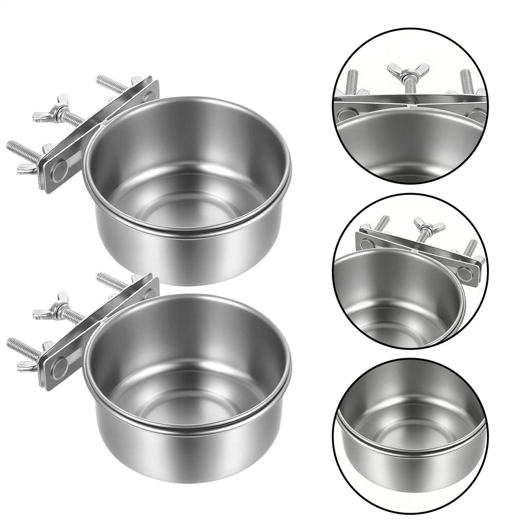 Bird Water Feeder 2-Piece Stainless Steel Pet Bowl Bird Feeding Watering Supplies for Cage Parrots Cockatiels Conure Pigeon
