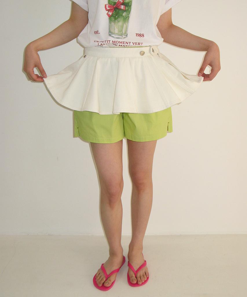 RONRON Flared Layered Belt Skirt White
