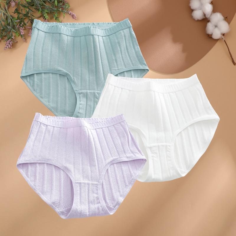 3Pcs/Set Women S-3XL Seamless Cotton High Rise Briefs Solid Color Stripe High Quality Panties Female Cozy Big Size Sexy Lingerie