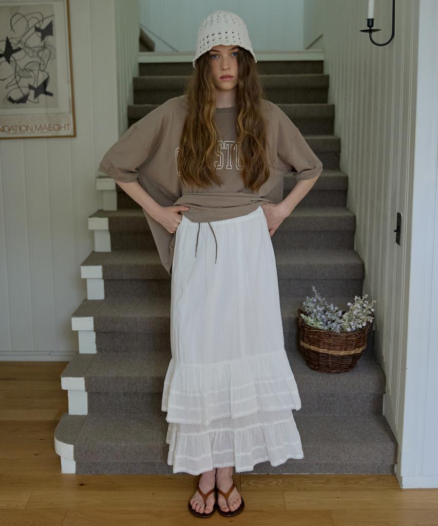 Opeundoeoseutyudio Linen Frill Tiered Skirt Ivory