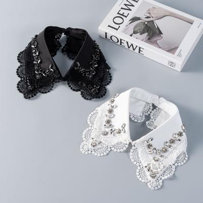 Faux Collar Pastoral Collar Shirt Dickey Beaded False Shirt Rhinestone Fake Collar Women for Lady De Piedra Naturale