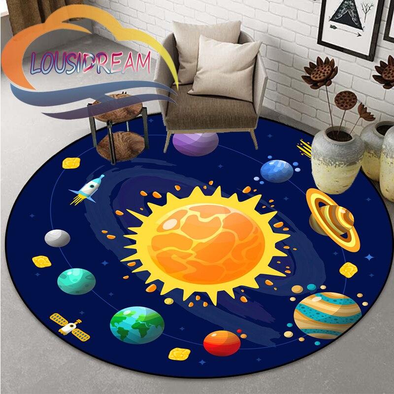 Space Universe  Vector Ufo and Many Planets In Galaxy Round Bedroom Floor Mat Computer Chair Area Decoration Carpets