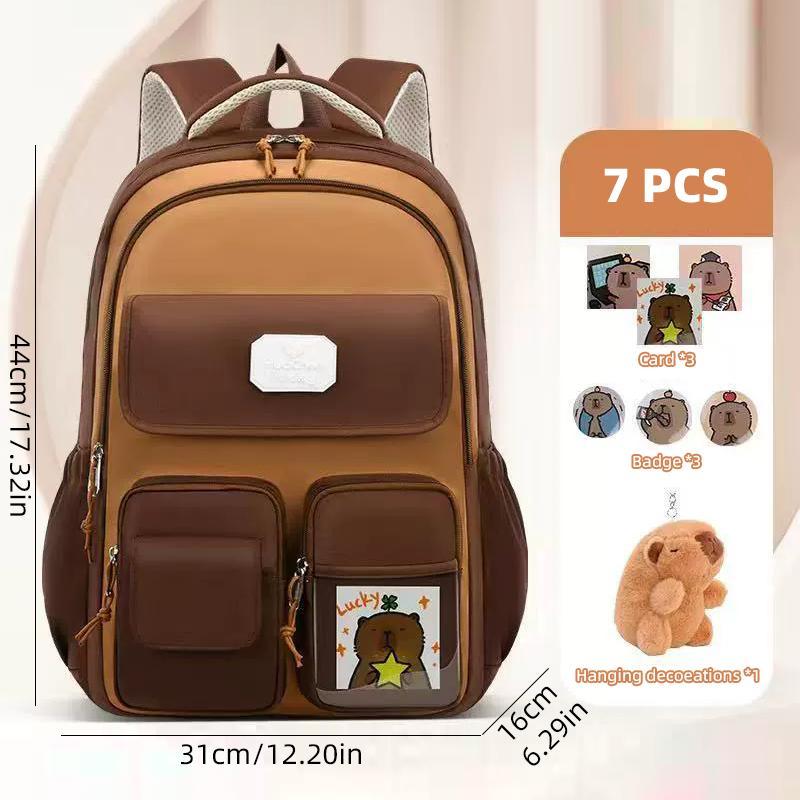 

7 шт. Наборы школьных ранцев Kapibala для учеников второго-шестого класса, для мальчиков, для снятия нагрузки, прочный рюкзак Capybara большой вместимости 7pcs