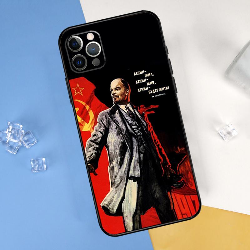 

Lenin Soviet Union Flag Phone Case For iPhone 16 Pro Max 13 12 Mini 11 14 15 Pro Max XR 16 15 Plus 16e Cover Shell iPhone 16e
