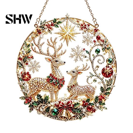 Christmas Faux Diamond Art Ornament Kit Kit, Santa Angel Sun Catcher DIY Acrylic Textured Bead Round Board, 3D Craft for Adults, Festive Window