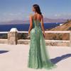 Evening Dress Light Green Slanted Shoulder Long Vine Sequins Outdoor Wedding Party Atmosphere Dress