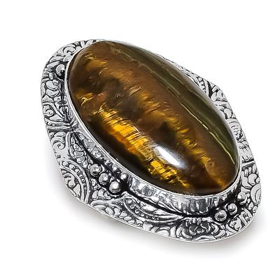 Natural Tiger Eye Gemstone Handmade 925 Sterling Silver Jewelry Ring Size 7 R0f85