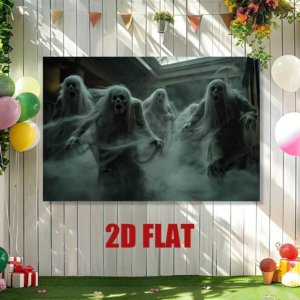 1 Piece of Halloween Background Cloth - Horror Haunted House Photography Background with Zombie Ghosts, Easy To Hang Flat Banner