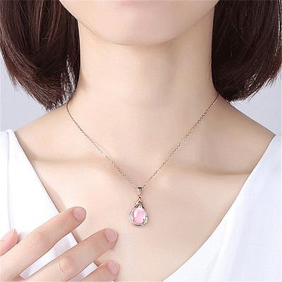 Top Qualität 925 Halskette Silber Frauen Halsband Zubehör Mode Rosa Kristall Mädchen Herz Anhänger Halskette Weiblichen Geburtstag Geschenk